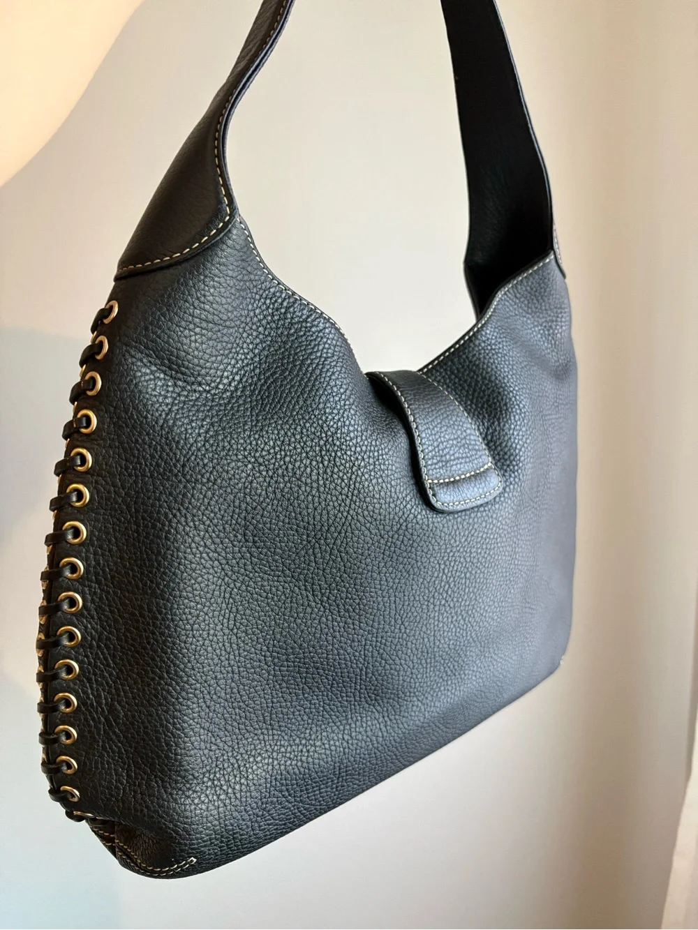 Dooney & Bourke Black Pebble Leather Hobo with Gold Hardware
